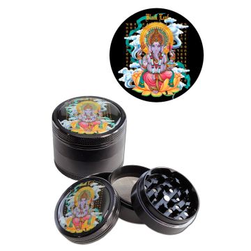 Aluminium Grinder Ganesha 4 Teile (Black Leaf) 50 mm