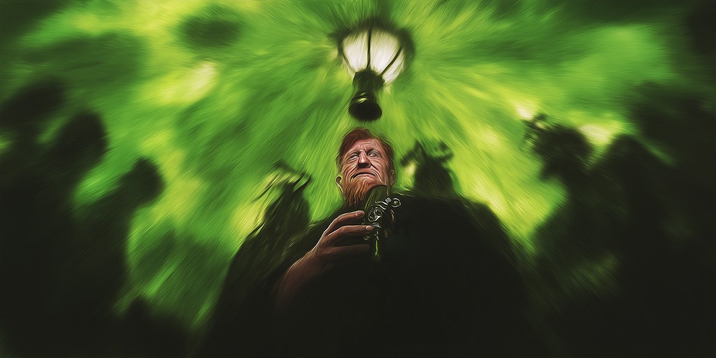 Illustration von Vincent van Gogh, der Absinth trinkt und davon halluziniert.